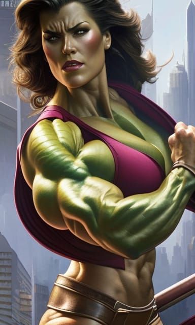 Heroic She-Hulk Portrait in Digital Painting Style