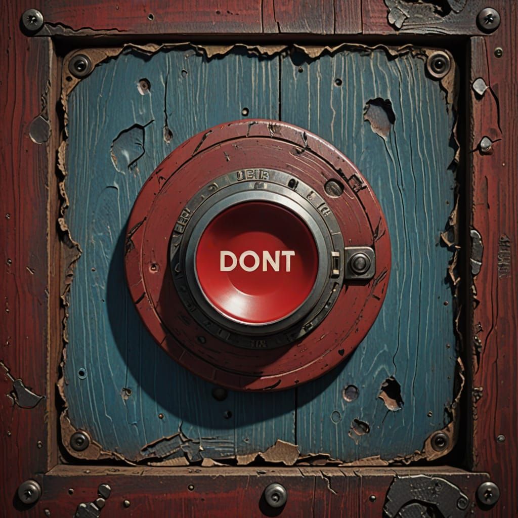 Warning: Giant Red Button with Faded Sign