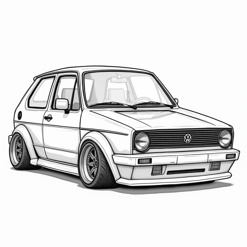 Modified 1991 VW Golf GTI Coloring Book Art