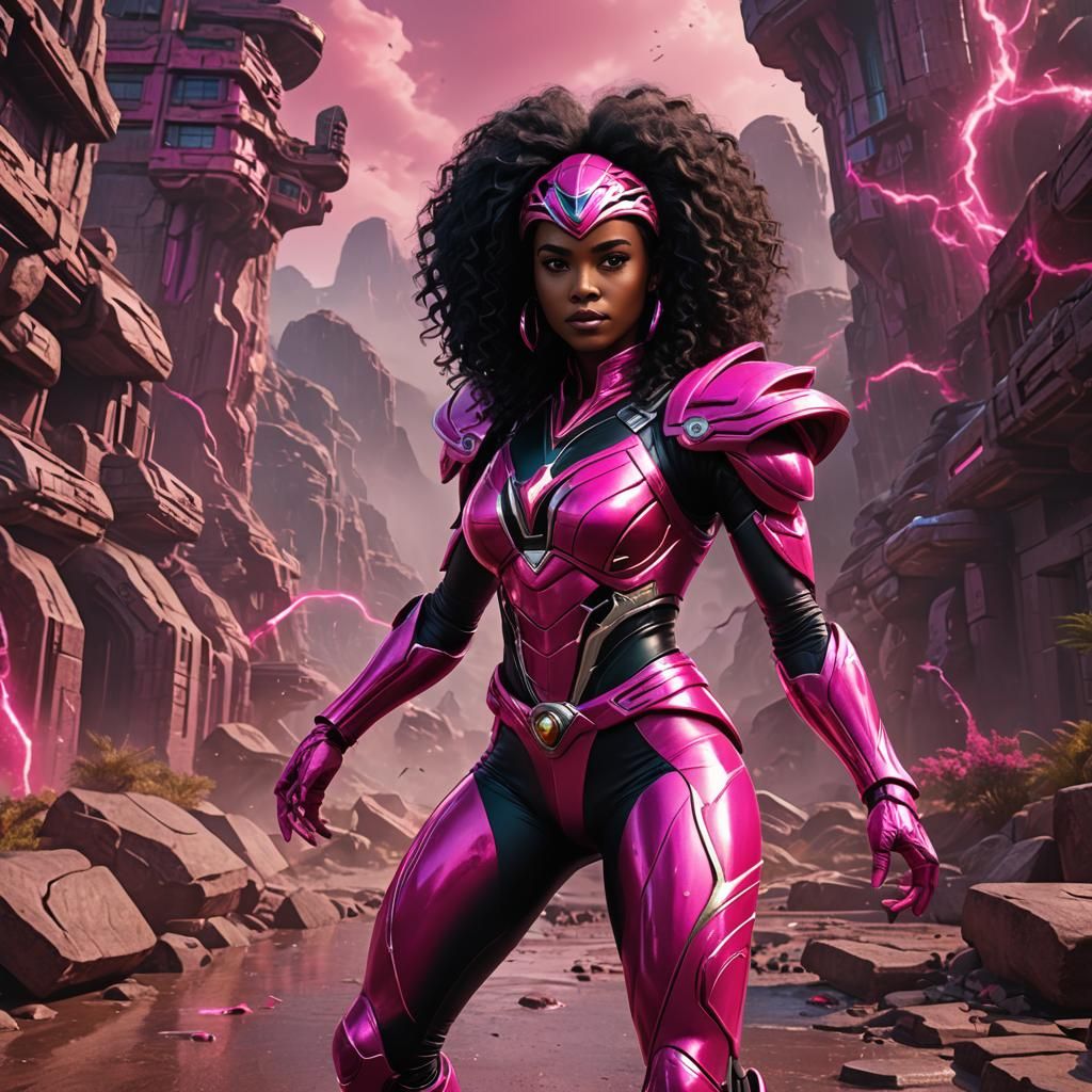 Hot Pink Power Ranger with Curls: Fantasy Art