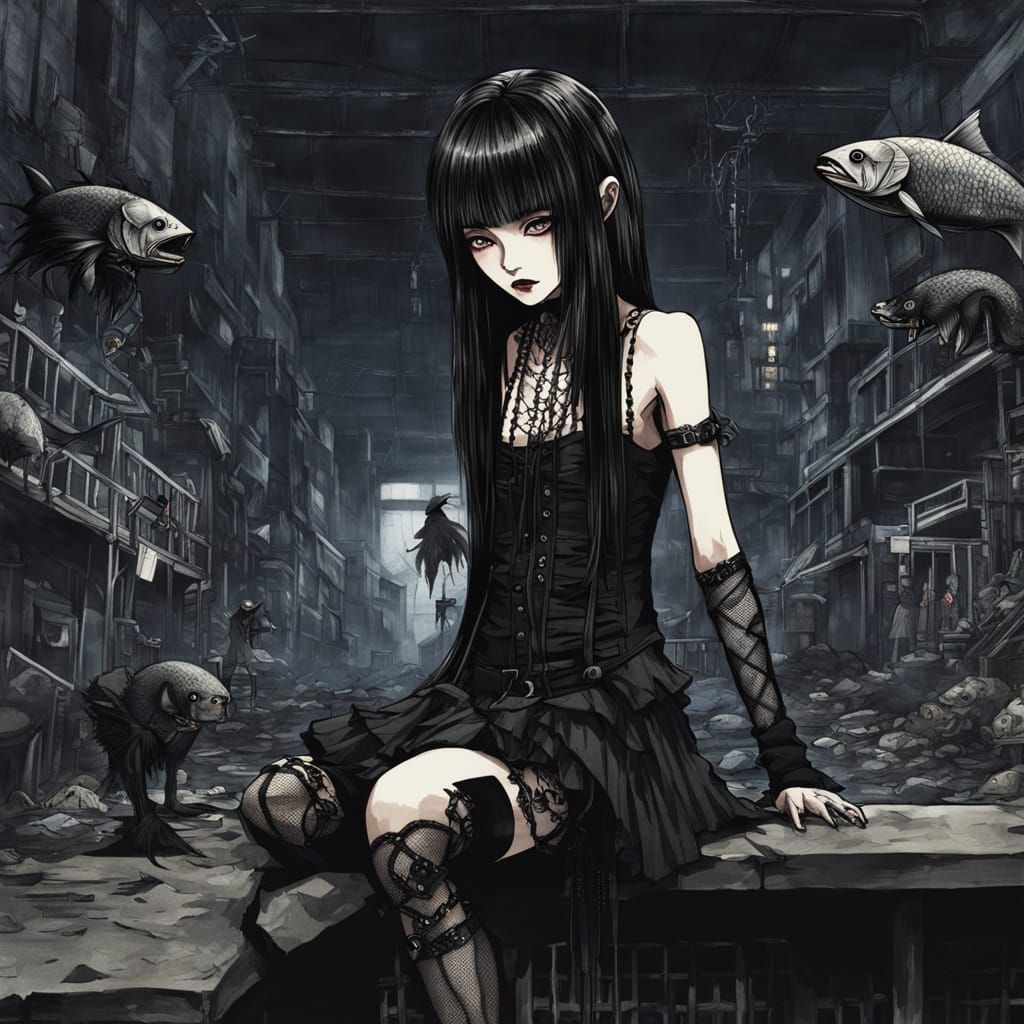 Gothic Cross-Dresser in Dystopian Subway Scene