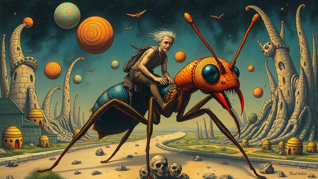 Doug Dimmadome Rides a Giant Ant in Surreal Art