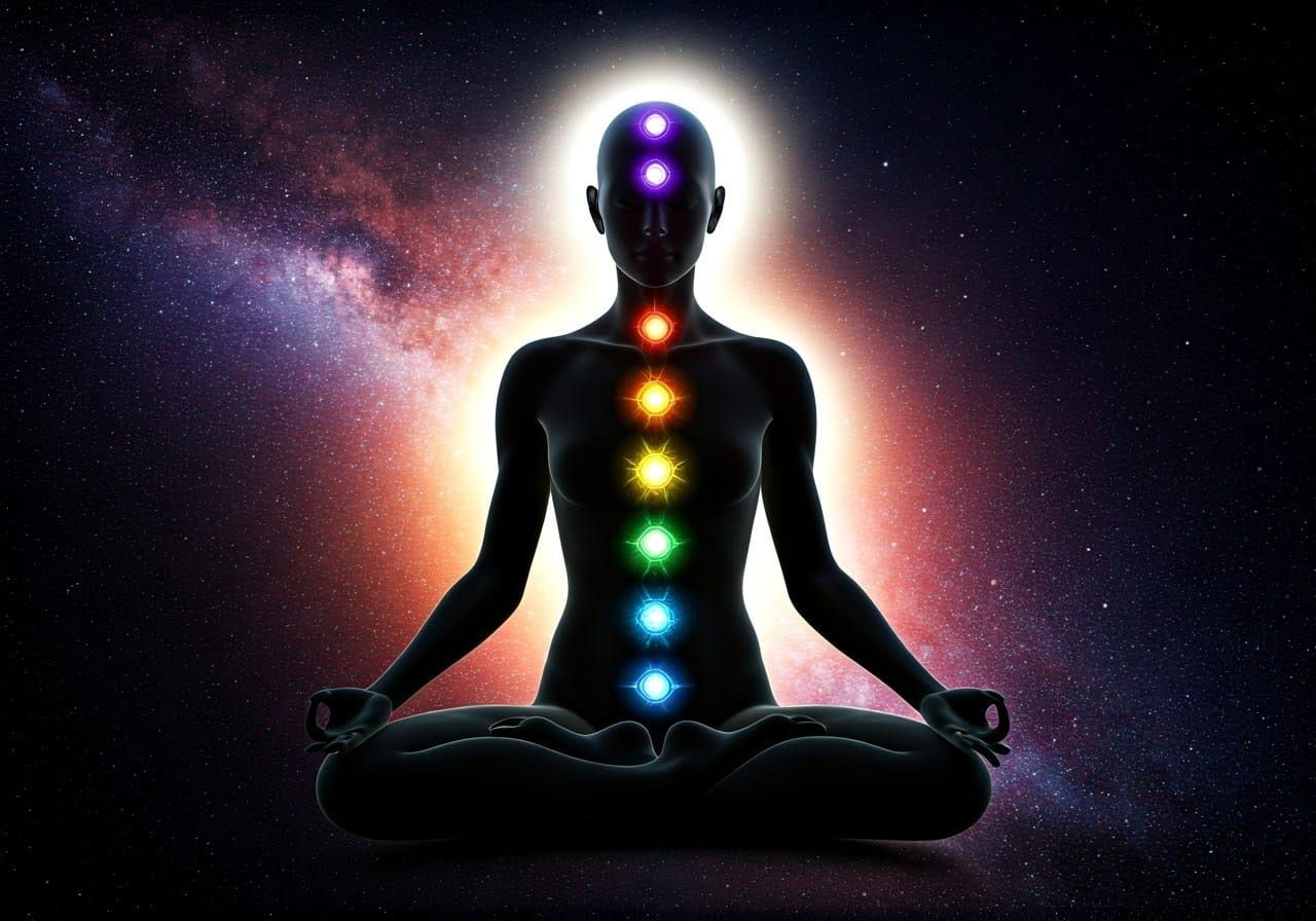 Radiant Celestial Deity in Cosmic Yoga Pose