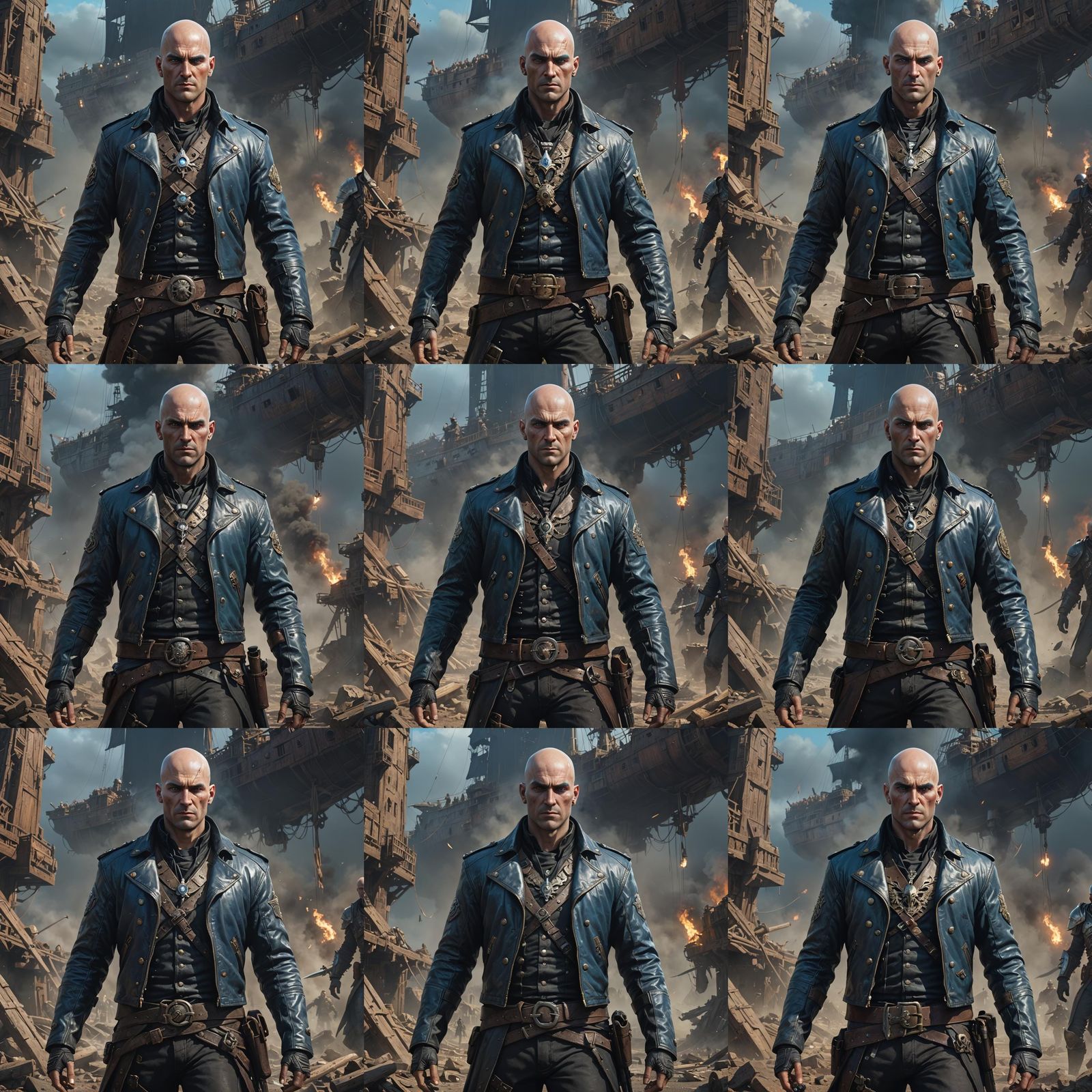 Detailed Portrait of a Bald Privateer Captain Warrior