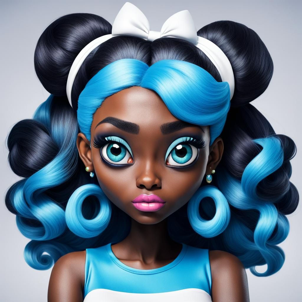 Powerpuff-Inspired Black Woman with Blue Hair