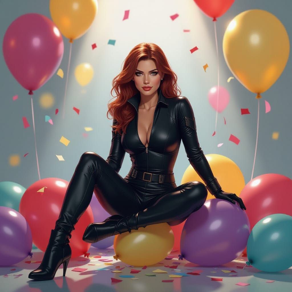 Black Widow Celebrates on Birthday Balloons