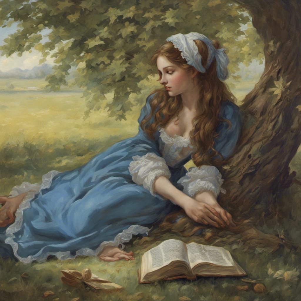 Girl Reading Book in Rococo Style