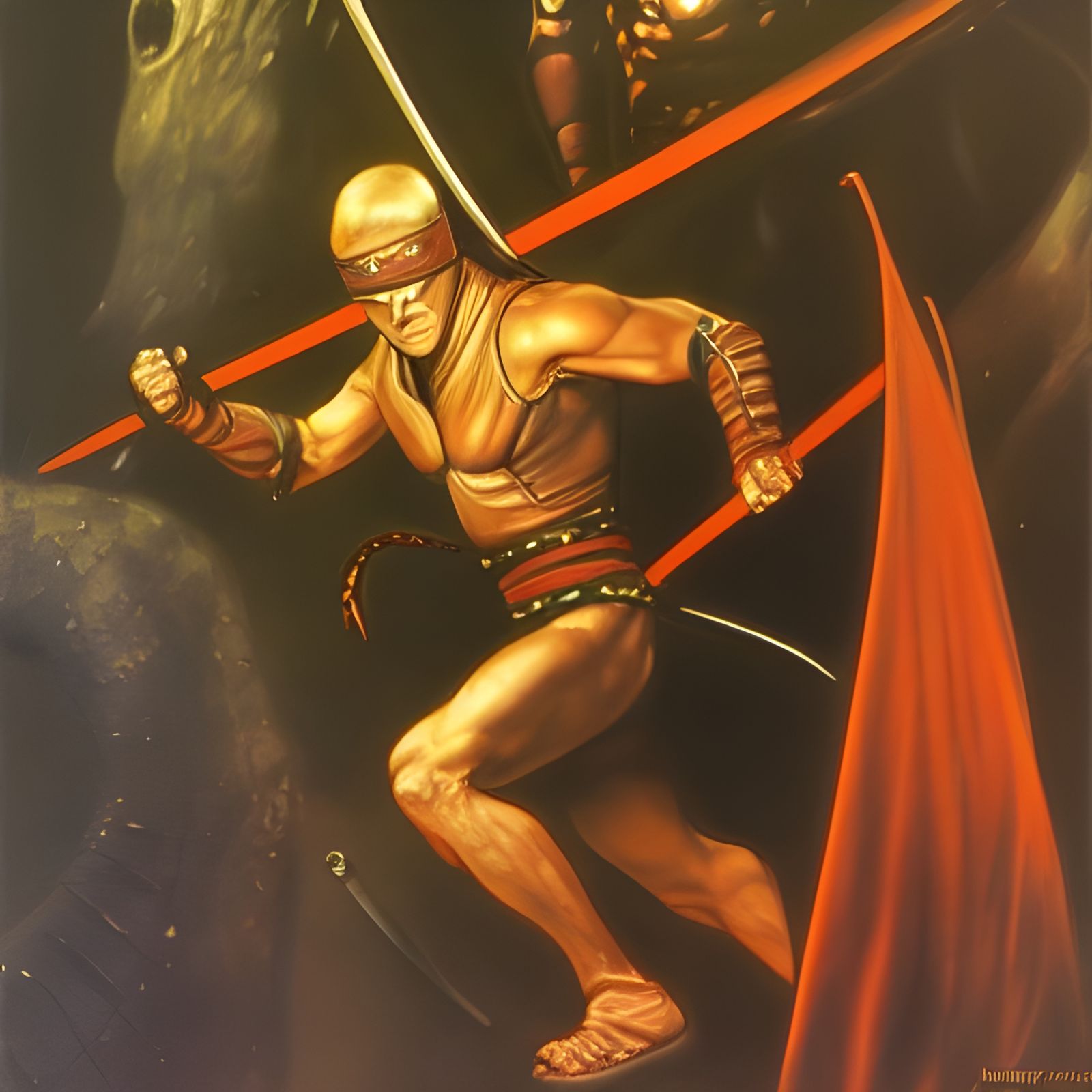 Animal Ninjas Fight Under Laughing Moon in Fantasy Art