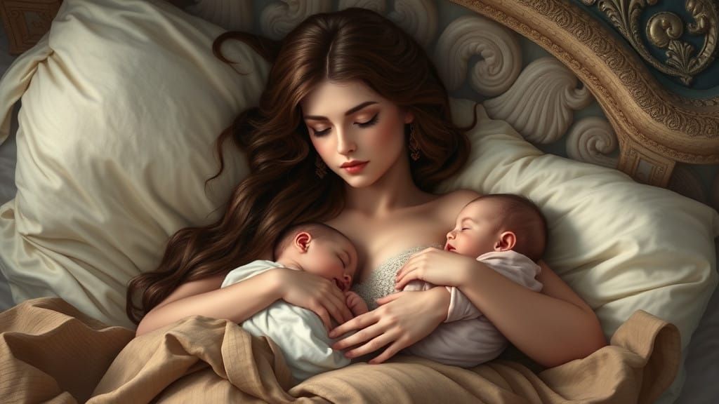 Ancient Greek Princess in Dreamy Ethereal Slumber with Twin....