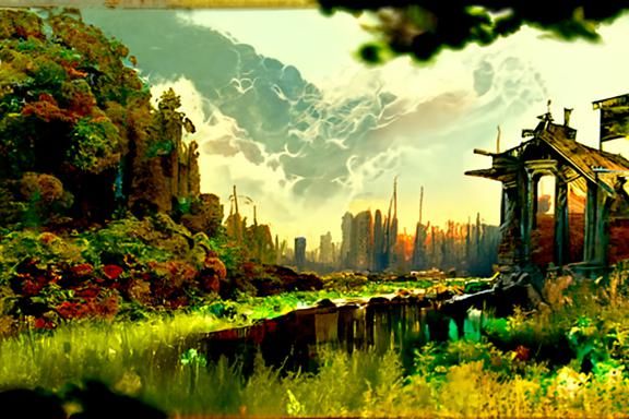 Post-Apocalyptic Cityscape Ablaze, Hyperrealistic Style