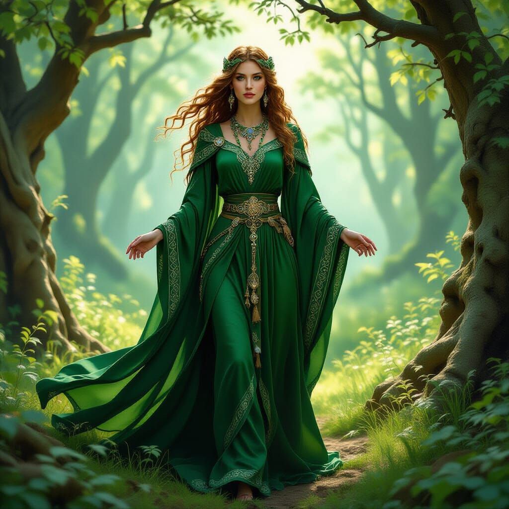 Celtic Queen Portrait in Mystical Forest, Fantasy Art