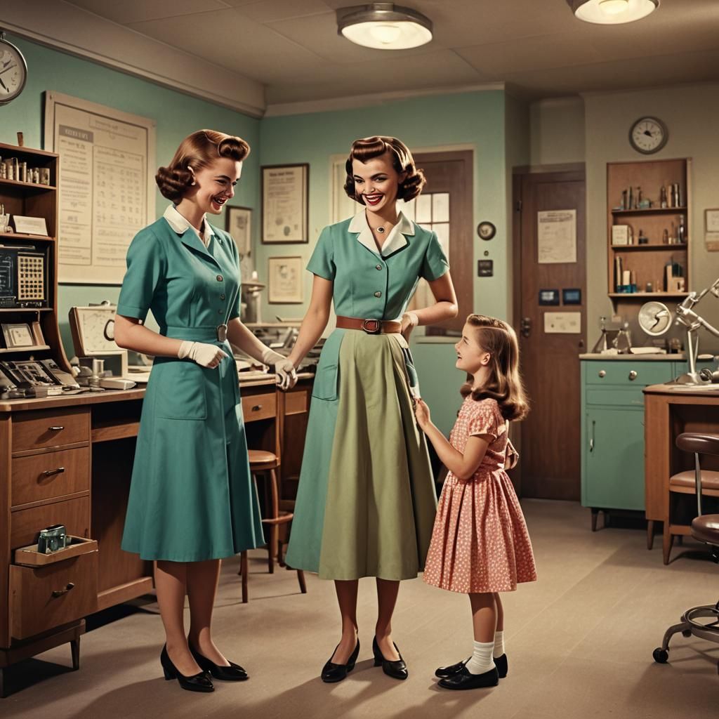 Girl at Doctor's Office in Retro-Futuristic Matte Painting