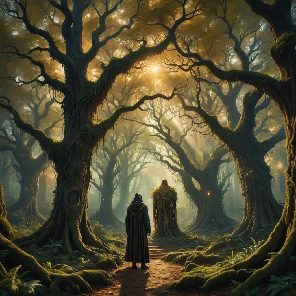 Mystical Fantasy Landscape with Cloaked Figure