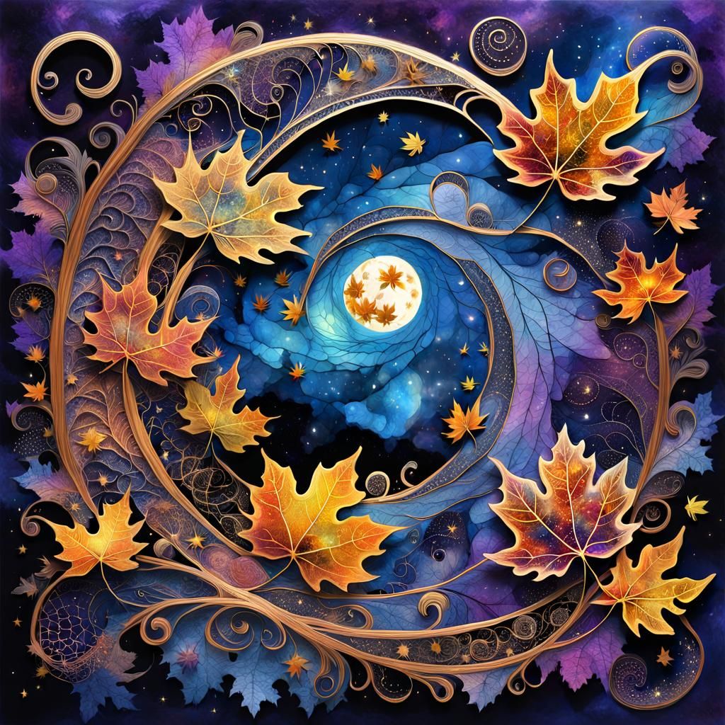 Ethereal Autumnal Collage with Golden Leaves