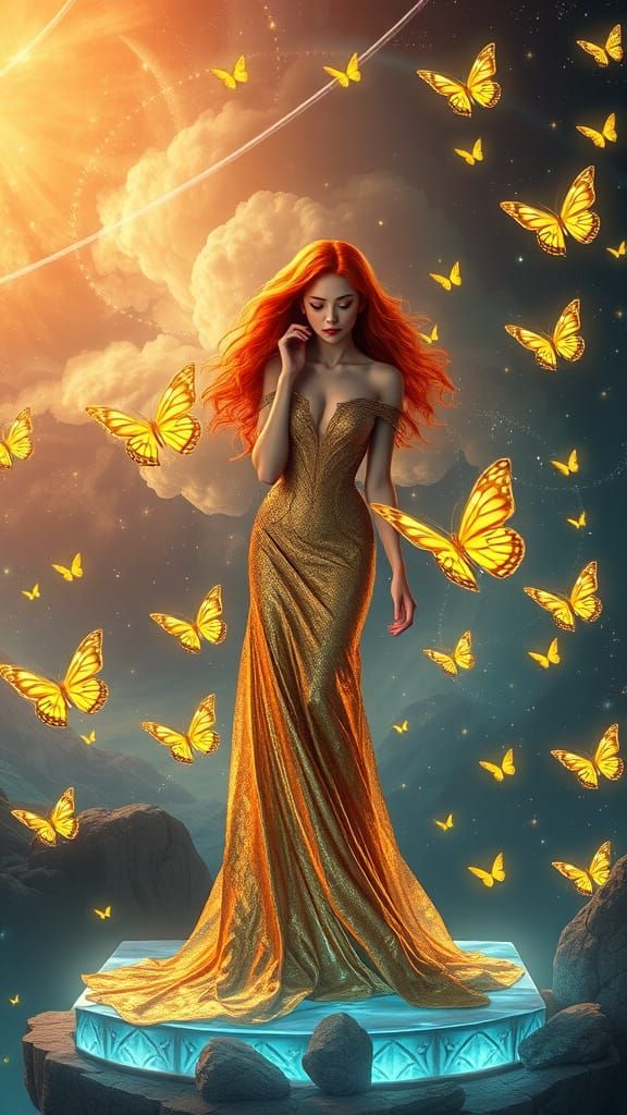 Redhead Supermodel in Bioluminescent Galaxy: 3D Anime