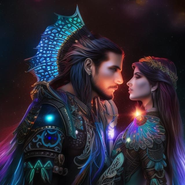 Tribal Sorceress and Cyber Lord in Dichroic Armor