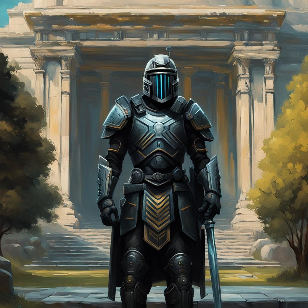 Cyberpunk Spartan Guards in Noir City, Digital Art