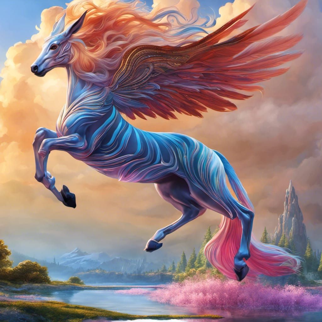 Striped Rabbit-Horse in Snow: 3D Digital Art