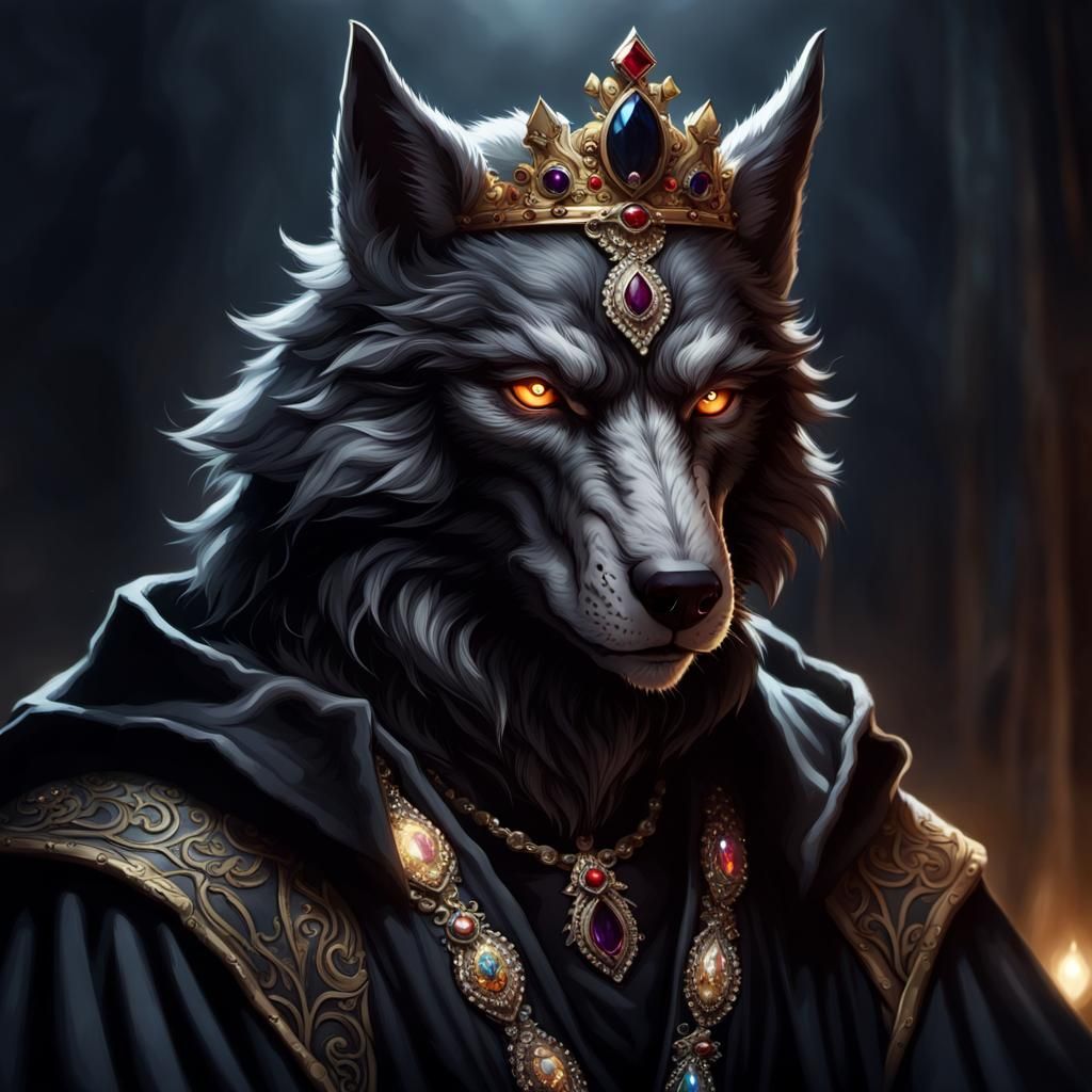 Regal Werewolf King with Jeweled Robe and Crown