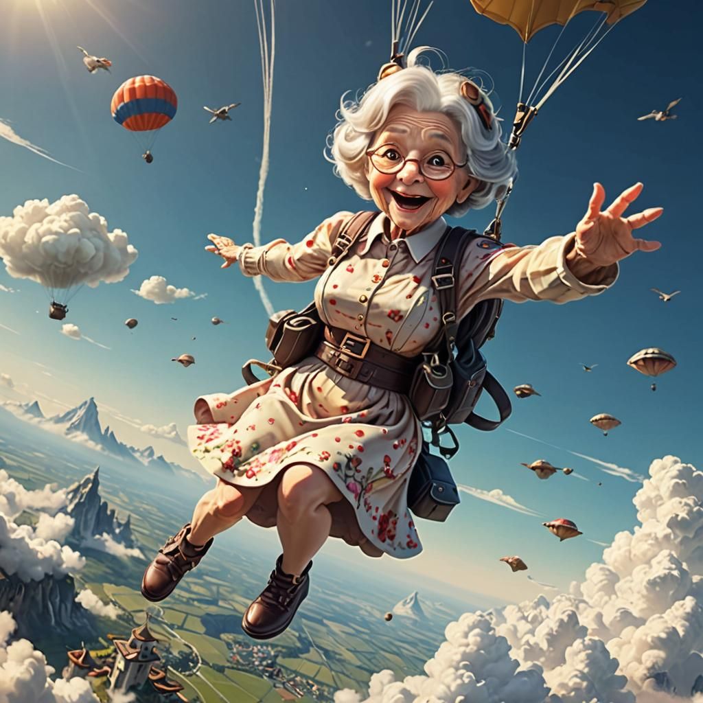 A little old lady skydiving