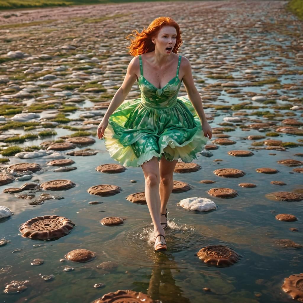 Redhead Lady on Ice Cream Wheels, Digital Art