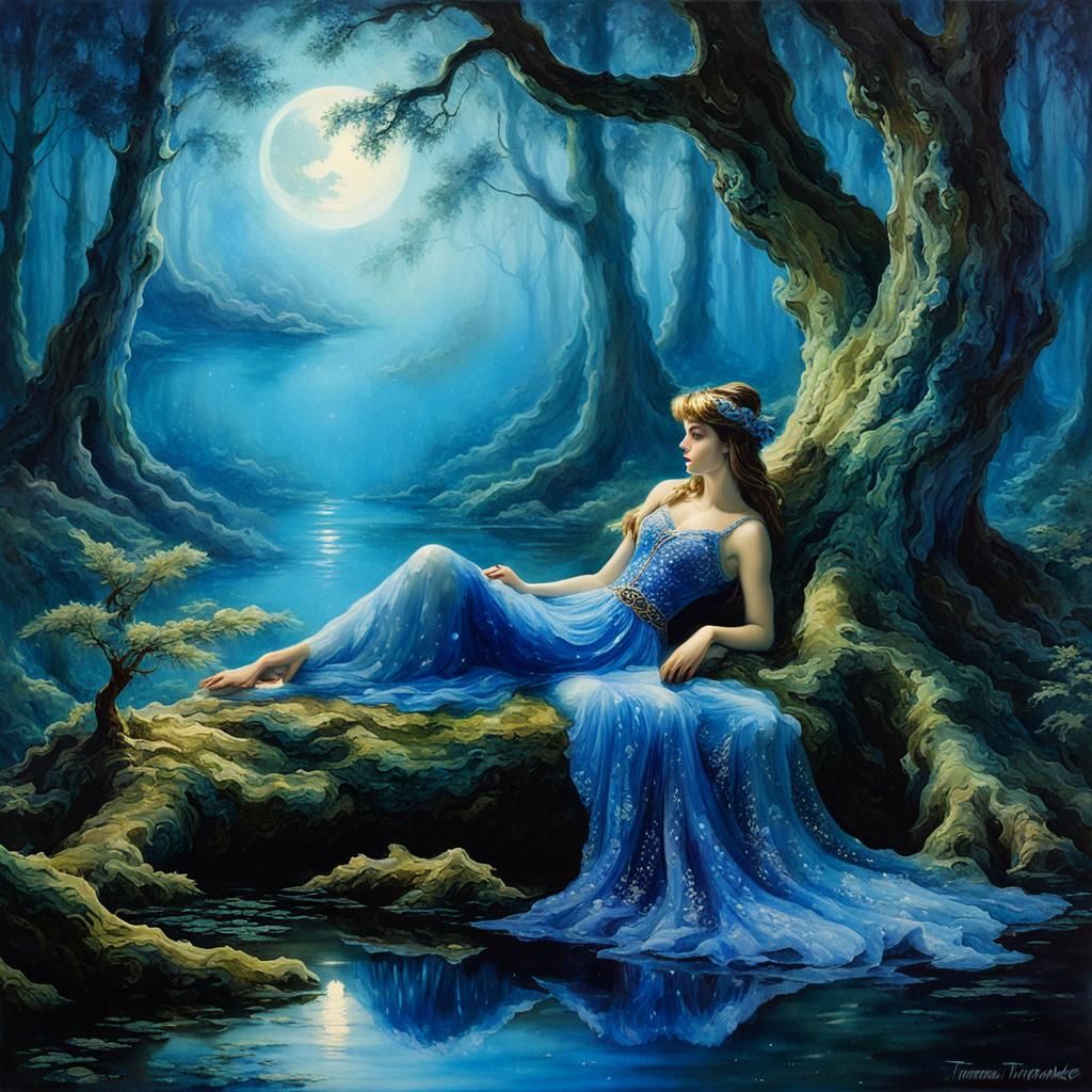 Ethereal Elf in Misty Swamp: Alcohol Ink Painting