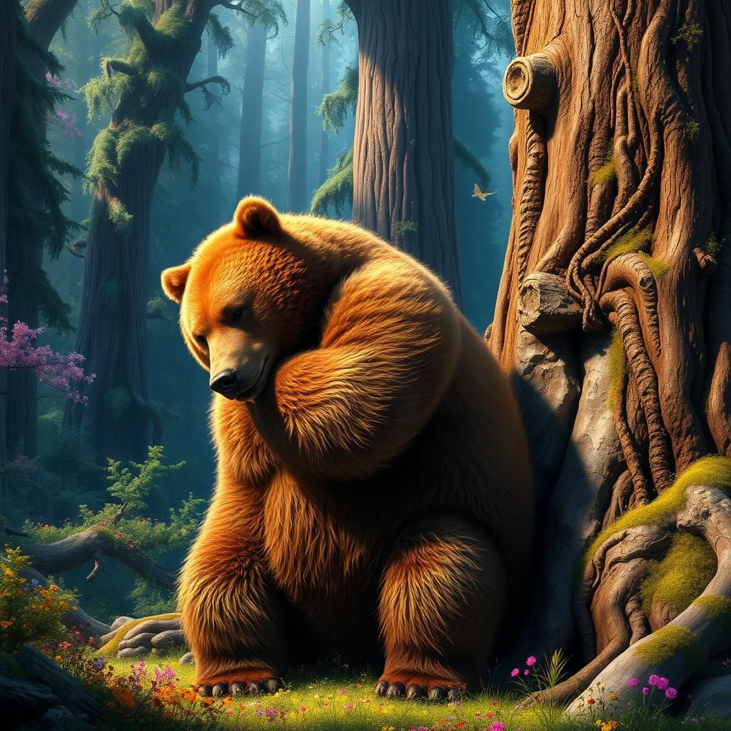 Grizzly Bear Back Rub in Primeval Forest