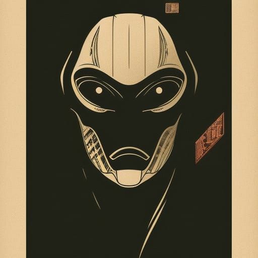 Sci-Fi Alien Monster Casting Magic in Edo Shin-Hanga Style