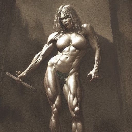 Horrific Muscle Woman in Doré Style