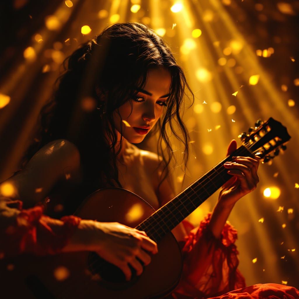 Intense Gaze: Woman Observes Spanish Guitar Player