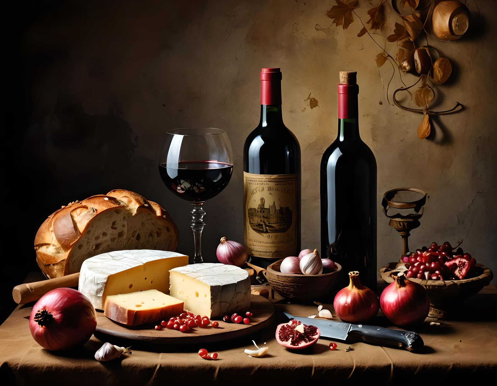 Vanitas Still Life with Wine and Food