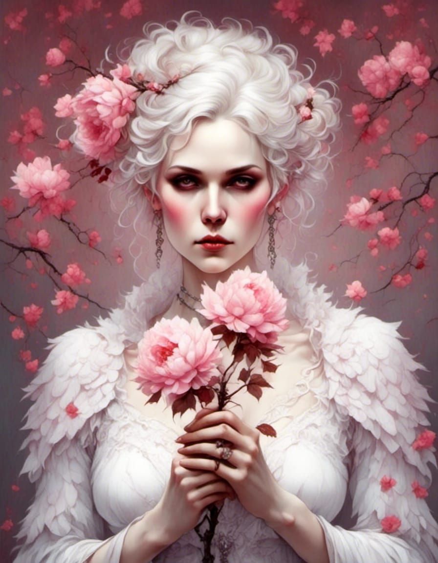 Grandma with Sakura Branch Portrait in Mixed Styles