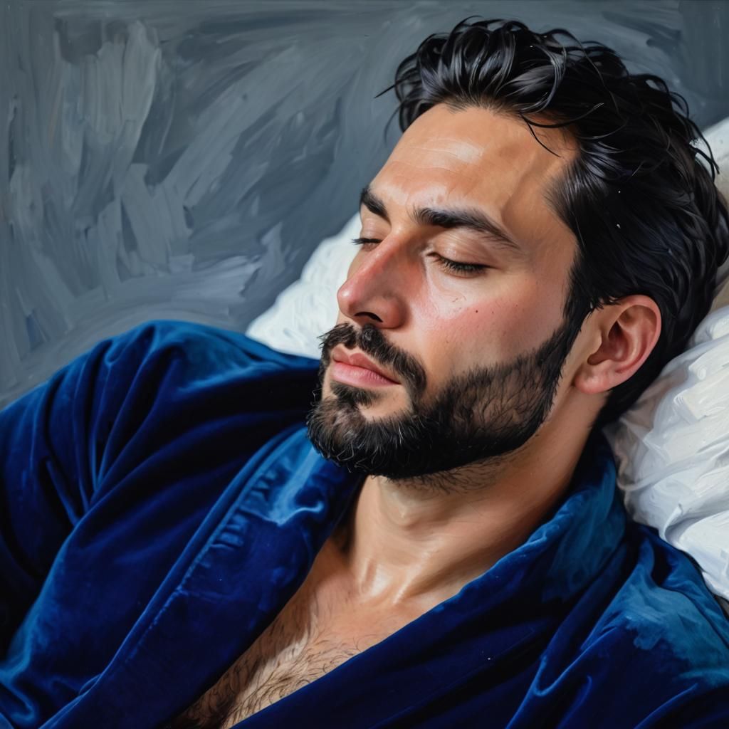 Neo-Expressionist Portrait of Sleeping Man in Blue