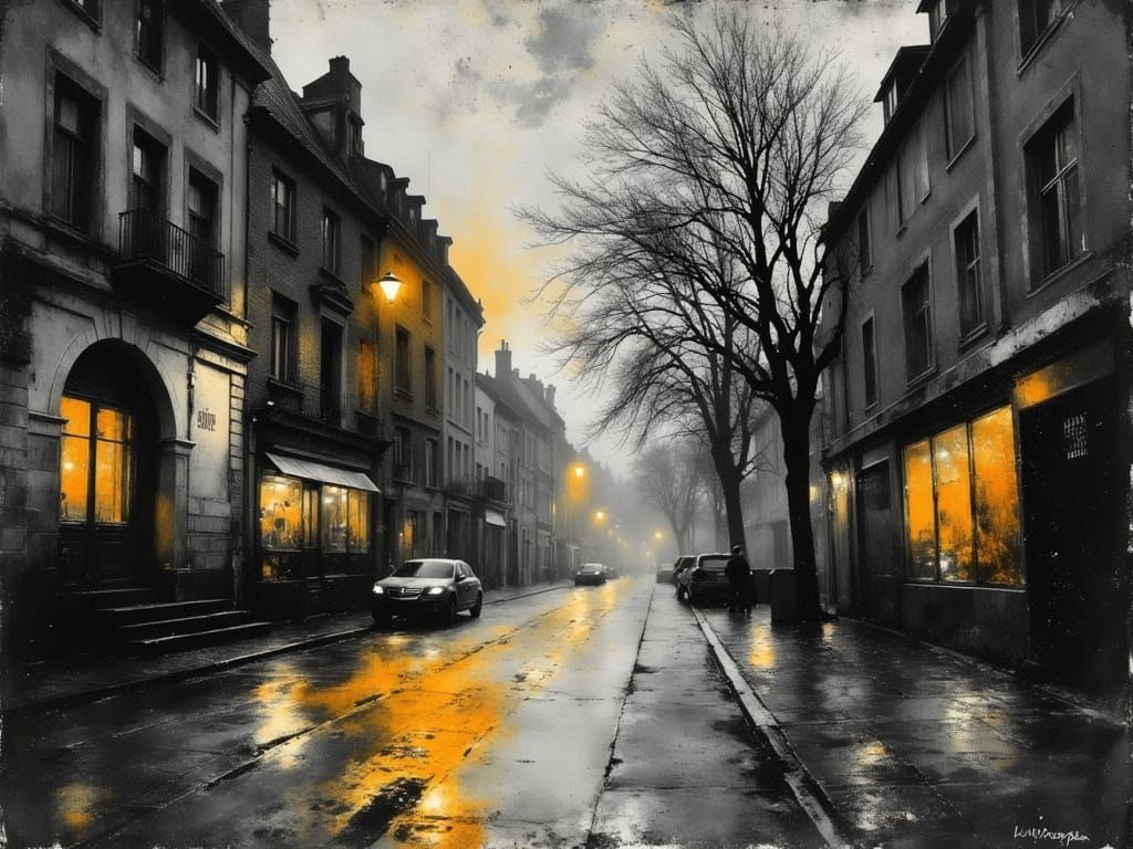 City Street at Dusk in Impressionist Style
