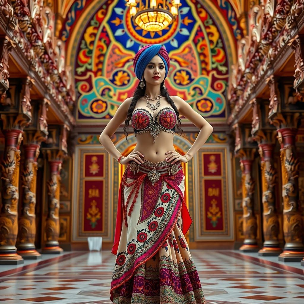 Sikh Woman Belly Dancer in Temple, Art Nouveau