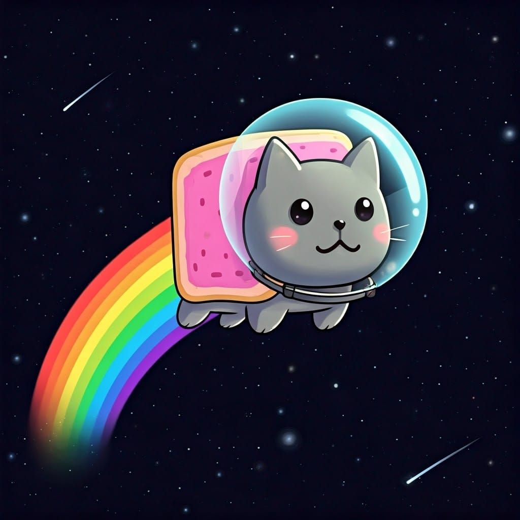 Cosmic Nyan Cat in Whimsical Ghibli Art