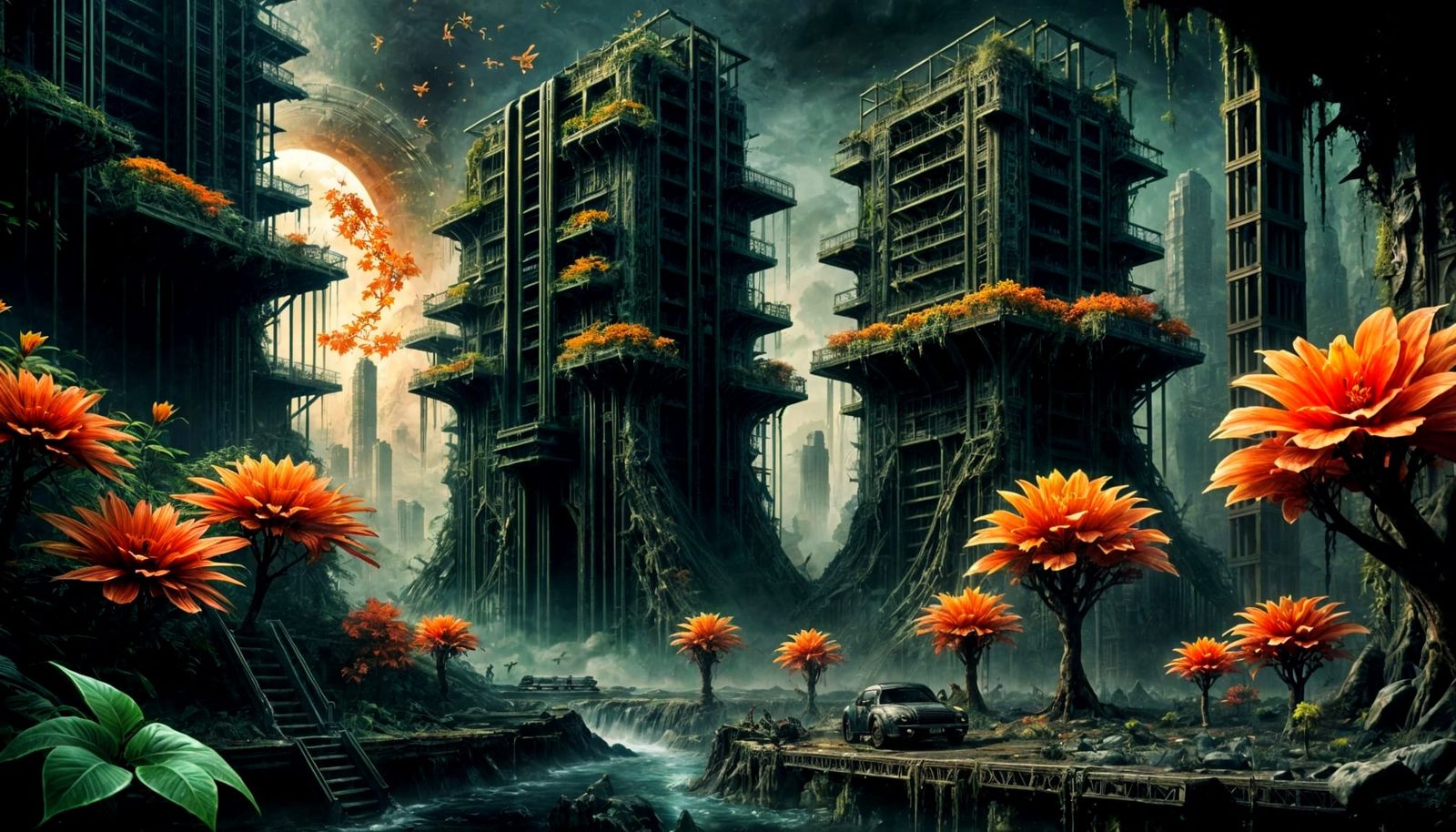 Green Paradise: Abandoned Sci-Fi City in Sfumato Style