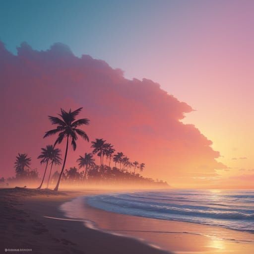 Vibrant Sunset on a Serene Beach