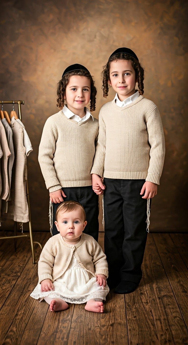 Hasidic Siblings in Vintage Autumn Portrait