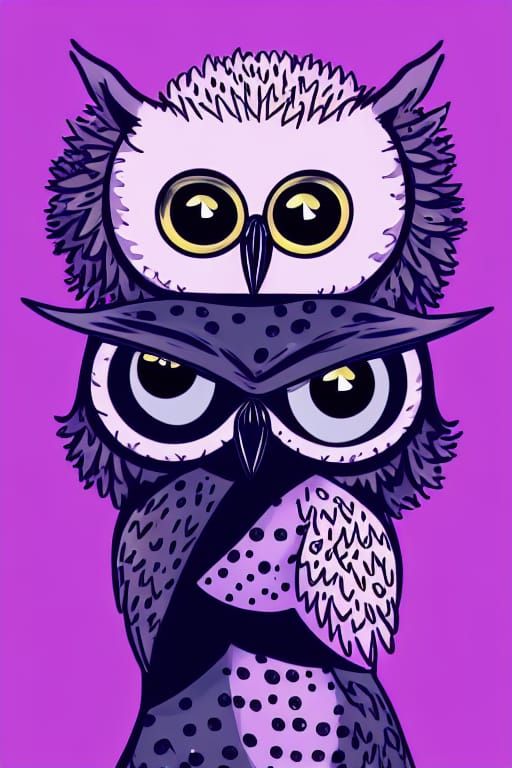 Glittering Freckled Owl on a Boat: Digital Illustration