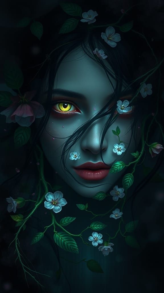 Enchanted Forest Portrait with Ethereal Woman, Hyperdetailed...