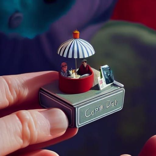 Miniature Cafe Inside Matchbox, Hyperrealistic Photography