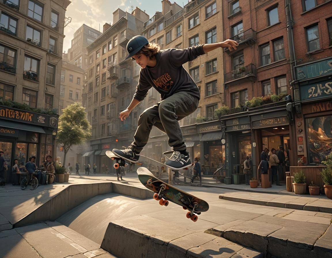 Skateboarder's Kickflip in Transparent Glass Style