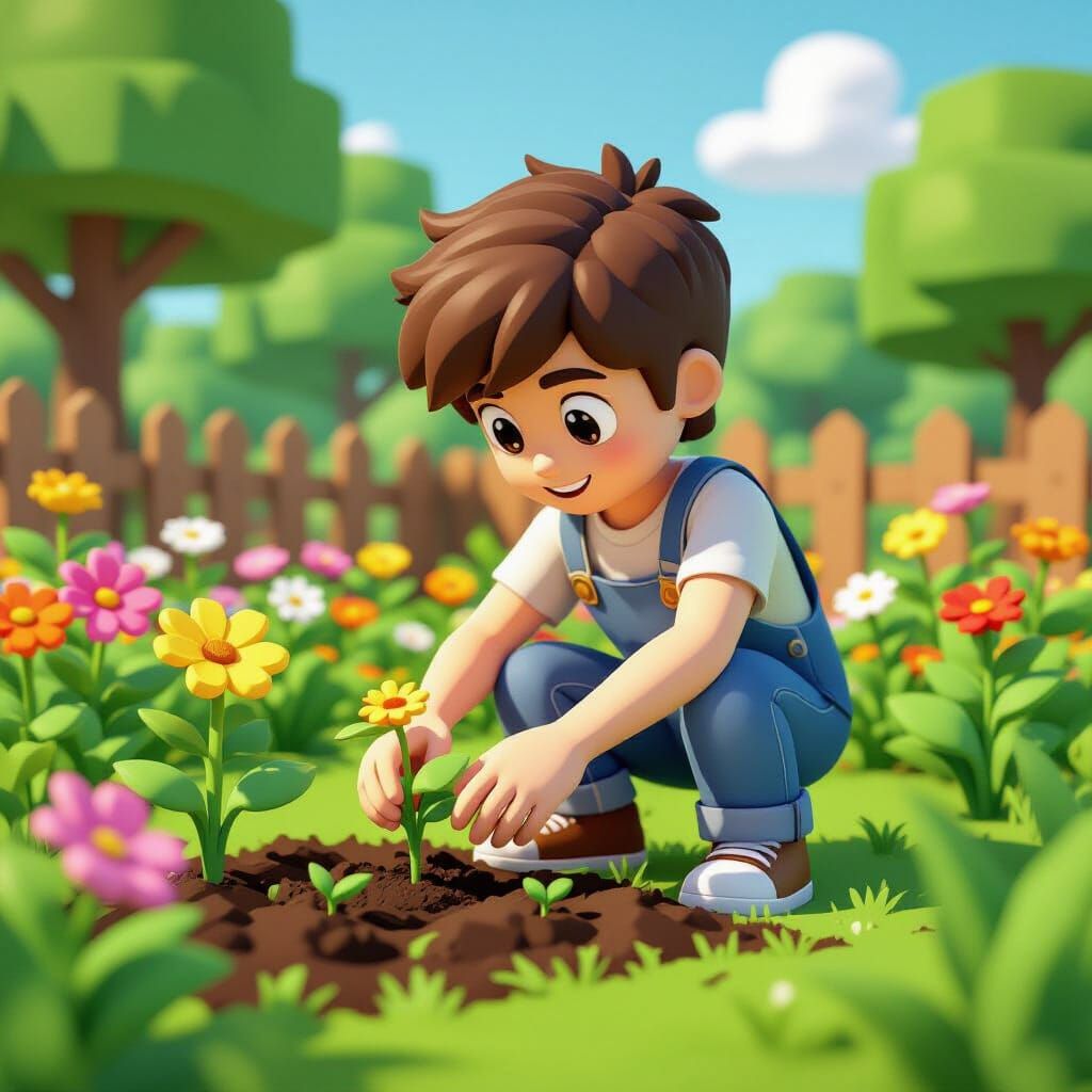 Roblox-Style Character Gardening in a Virtual World