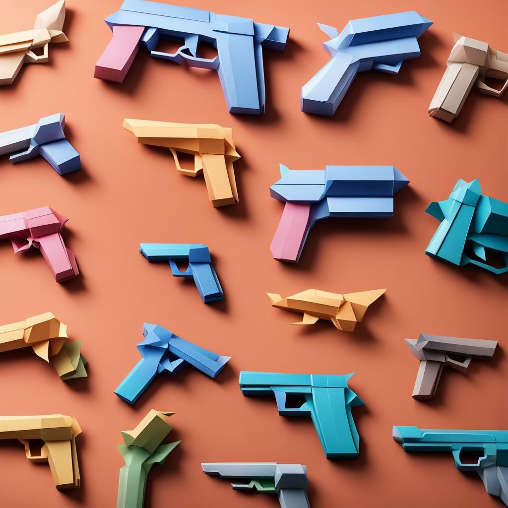 Origami Gun Papercraft in 8K Resolution