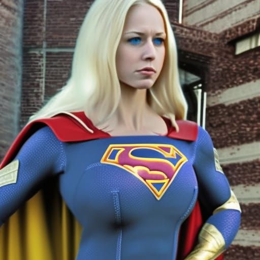 Superheroine with Blonde Hair in Ripped Outfit