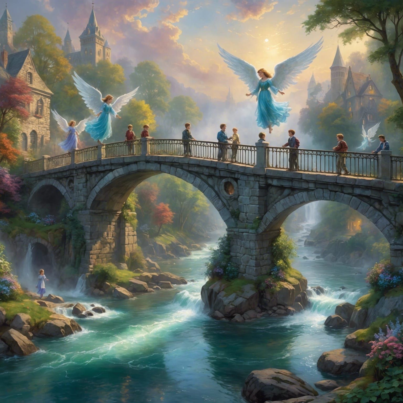 Angels Saving Boy: Ethereal Fantasy Scene