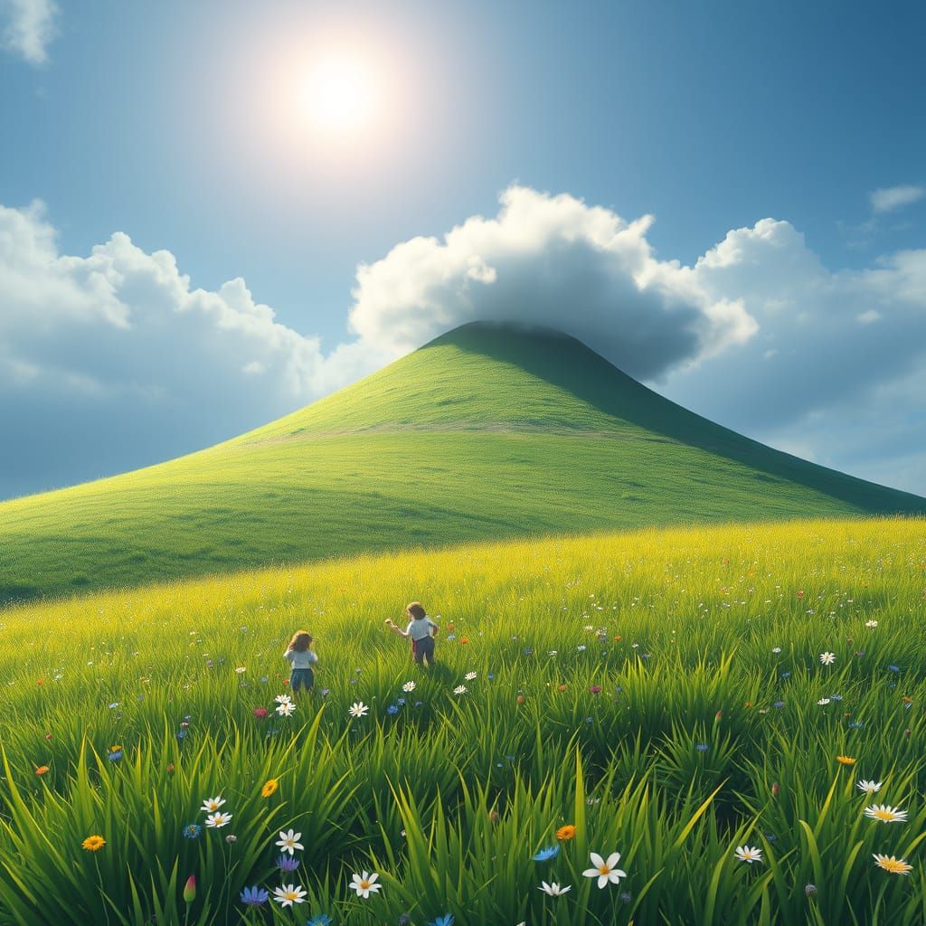 Whimsical Meadow Landscape in Deep, Vibrant Colors