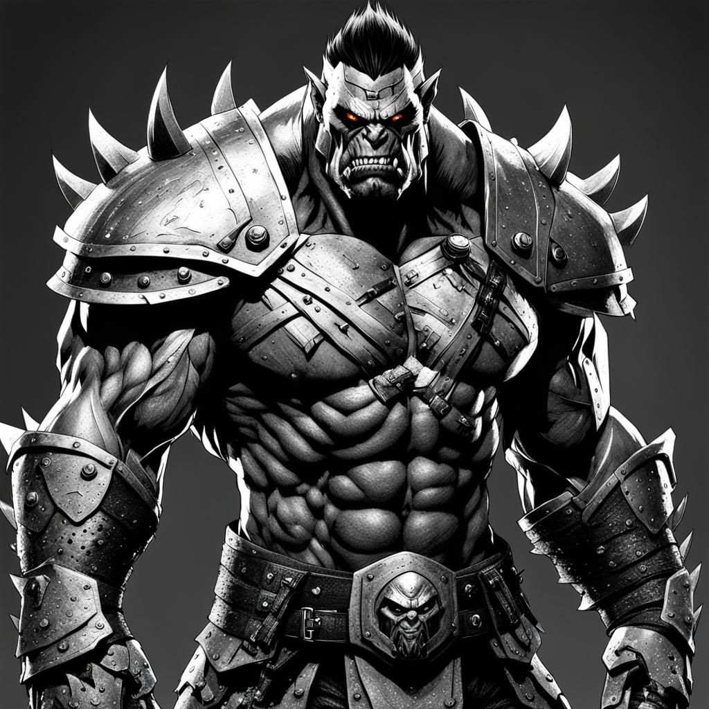 Orc Warrior in Gleaming Armor: Manga Style