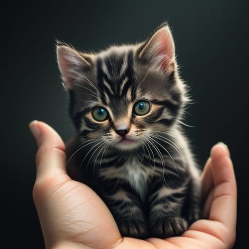 Hyperrealistic Portrait of a Tiny Kitten in Golden Light